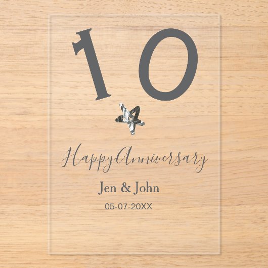 Happy 10th anniversary name date gray metal star b アクリル招待状 (正面)