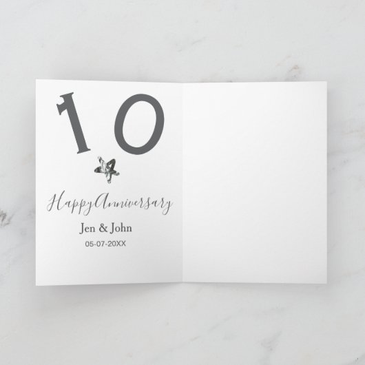 Happy 10th anniversary name date gray metal star b カード (内部)