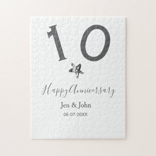 Happy 10th anniversary name date gray metal star b ジグソーパズル (縦)