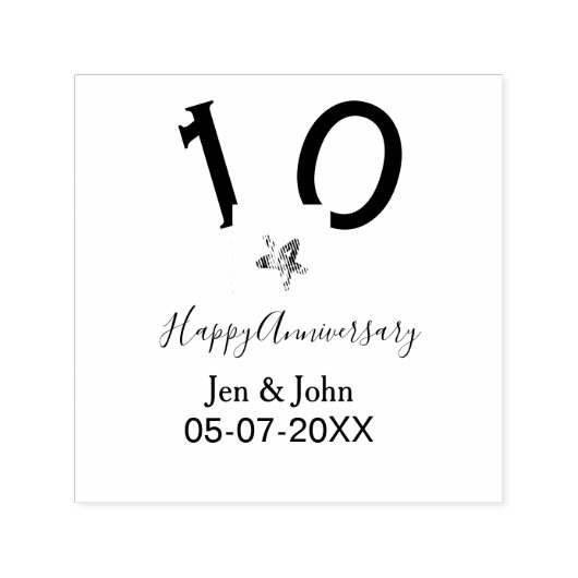 Happy 10th anniversary name date gray metal star b セルフインキングスタンプ (デザイン)