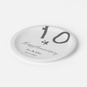 Happy 10th anniversary name date gray metal star b ペーパープレート (アングル)