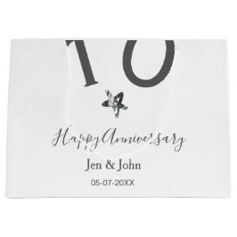 Happy 10th anniversary name date gray metal star b ラージペーパーバッグ