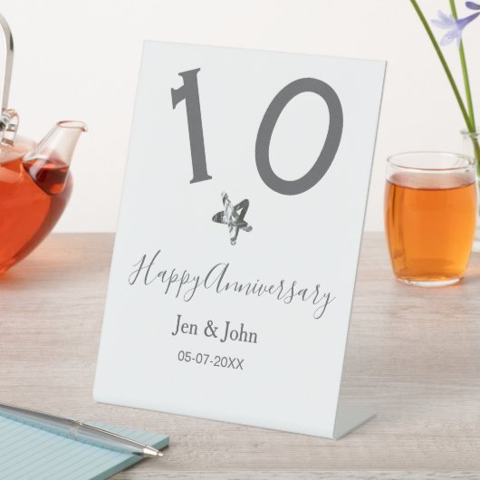 Happy 10th anniversary name date gray metal star b 台座サイン (インサイチュ)