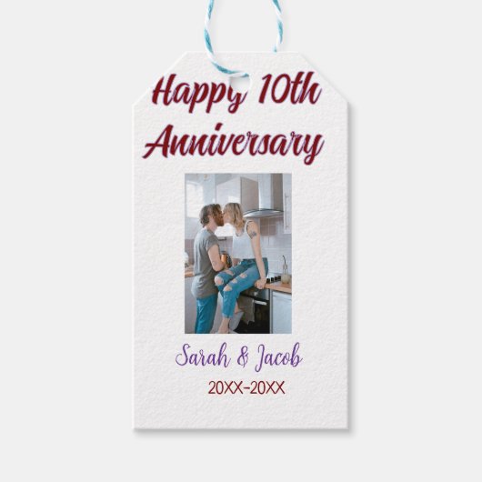 Happy 10th anniversary photoのカップル結婚名d ギフトタグ (正面)
