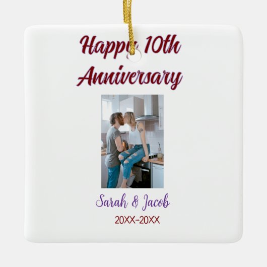 Happy 10th anniversary photoのカップル結婚名d セラミックオーナメント (正面)