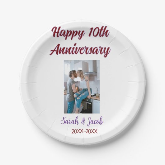 Happy 10th anniversary photoのカップル結婚名d ペーパープレート (正面)