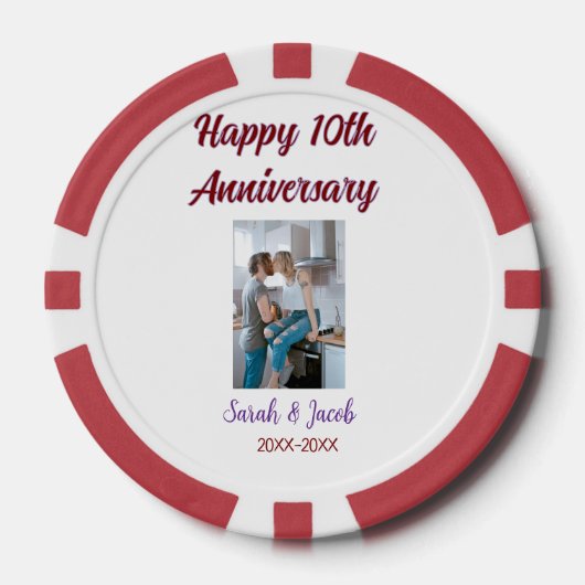 Happy 10th anniversary photoのカップル結婚名d ポーカーチップ (正面)