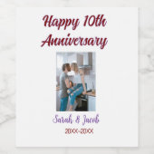 Happy 10th anniversary photoのカップル結婚名d ワインラベル (シングルラベル)