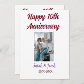 Happy 10th anniversary photoのカップル結婚名d 招待状 (正面/裏面)