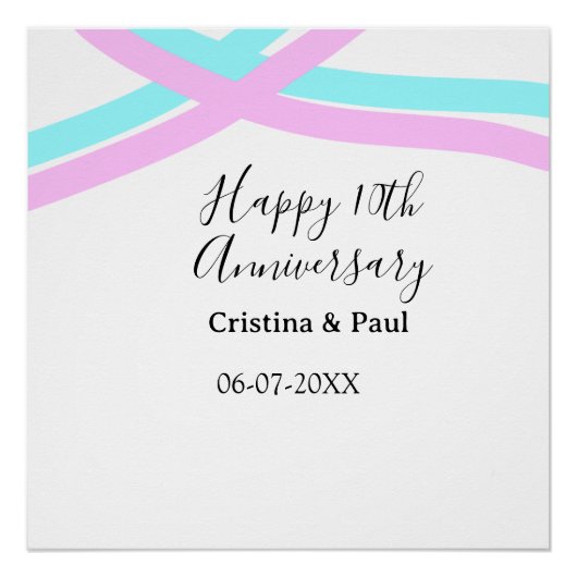Happy 10th anniversary simple minimal wedding name ポスター (正面)