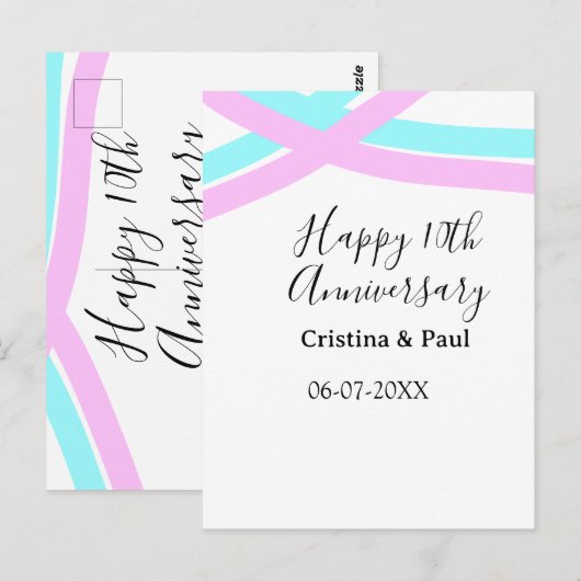 Happy 10th anniversary simple minimal wedding name ポストカード (正面/裏面)