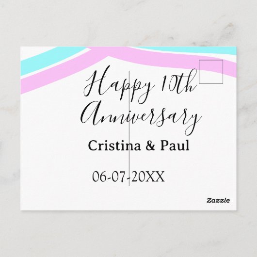 Happy 10th anniversary simple minimal wedding name ポストカード (裏面)