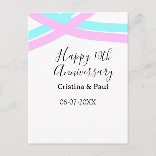 Happy 10th anniversary simple minimal wedding name ポストカード (正面)