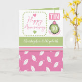 Happy 10th Anniversary Tin名前をピンクに追加 カード (黄色い花)