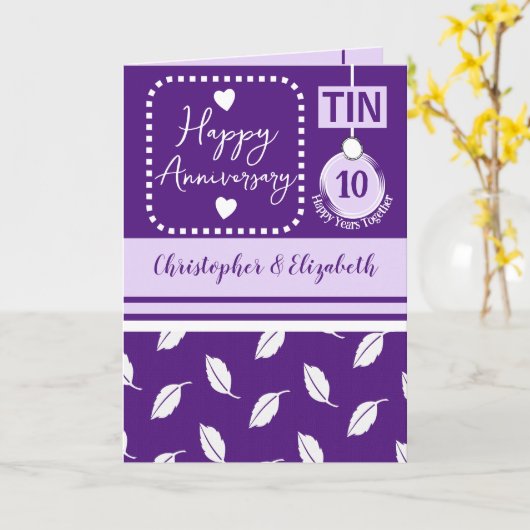Happy 10th Anniversary Tin名前を紫に追加 カード (黄色い花)