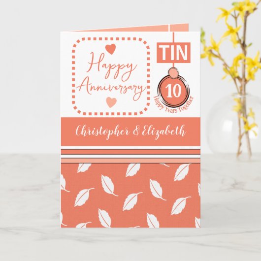Happy 10th Anniversary Tin名前coral カード (黄色い花)