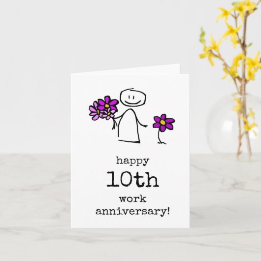 Happy 10th Work Anniversary Card, Co-workerボス カード (黄色い花)