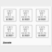 HAPPY 11th誕生日、アールデコスタイル、名前をカスタムする スクエアシール (シート)