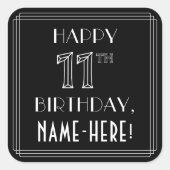 HAPPY 11th誕生日;アールデコスタイル;名前をカスタムする スクエアシール (正面)