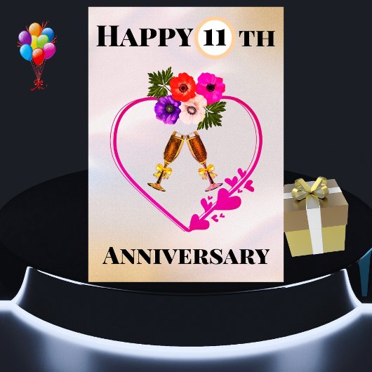 Happy 11th Anniversaryヴィンテージフローラカード カード