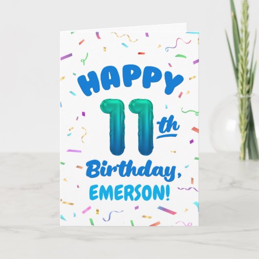 Happy 11th Birthday Card with Custom Name カード (正面)
