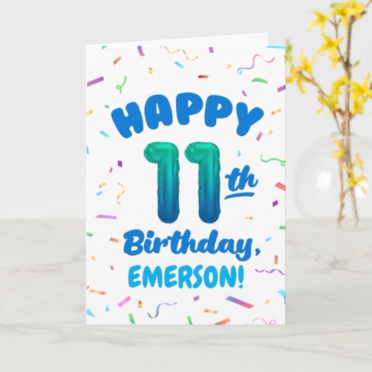 Happy 11th Birthday Card with Custom Name カード (黄色い花)
