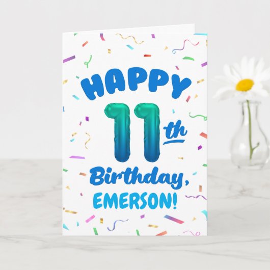 Happy 11th Birthday Card with Custom Name カード (小さな植物)