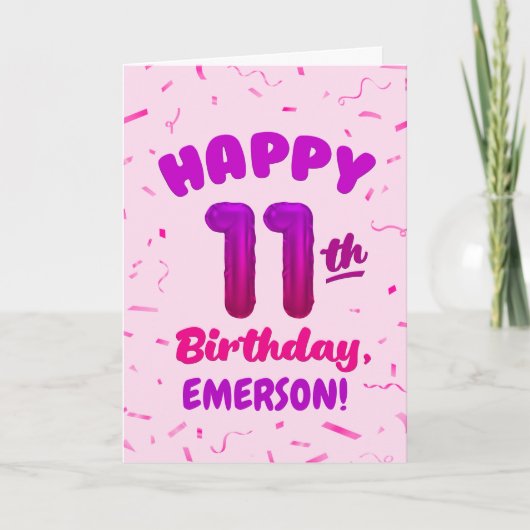 Happy 11th Birthday Card with Custom Name カード (正面)