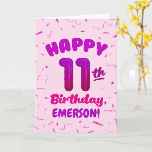 Happy 11th Birthday Card with Custom Name カード (黄色い花)