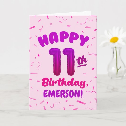 Happy 11th Birthday Card with Custom Name カード (小さな植物)