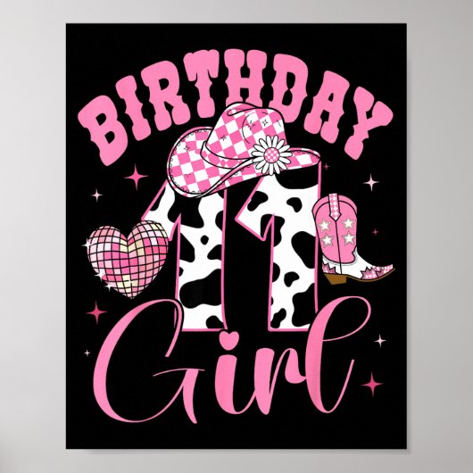 Happy 11th Birthday Girl Outfit Rodeo Western Cowg ポスター (正面)