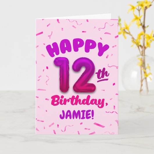 Happy 12th Birthday Card with Custom Name カード (黄色い花)
