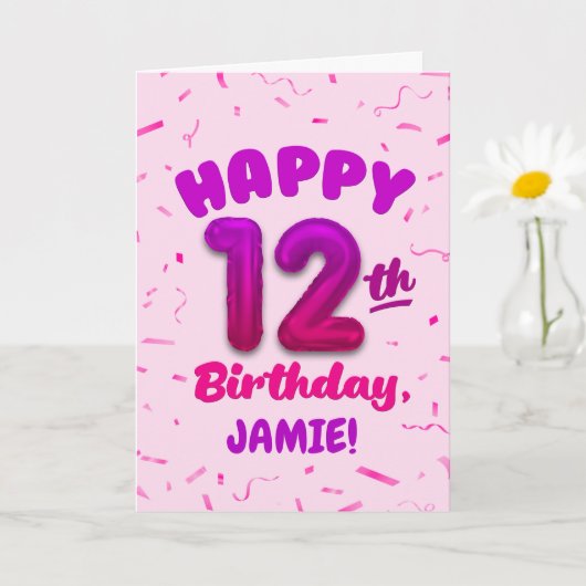 Happy 12th Birthday Card with Custom Name カード (小さな植物)