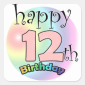 Happy 12th Birthday (roze) スクエアシール (正面)
