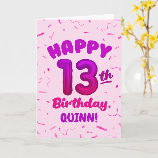 Happy 13th Birthday Card with Custom Name カード (黄色い花)