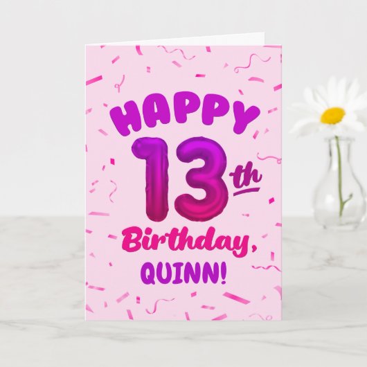 Happy 13th Birthday Card with Custom Name カード (小さな植物)