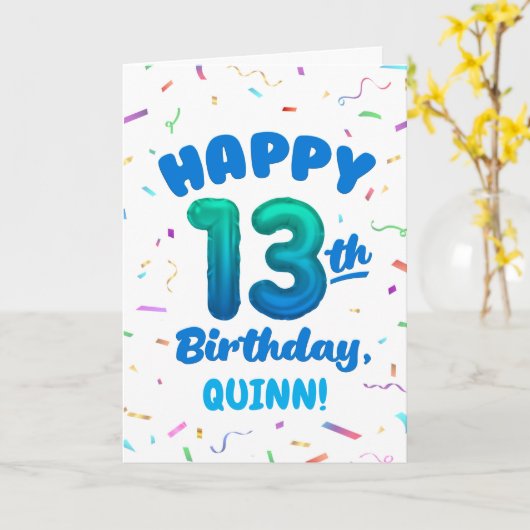 Happy 13th Birthday Card with Custom Name カード (黄色い花)