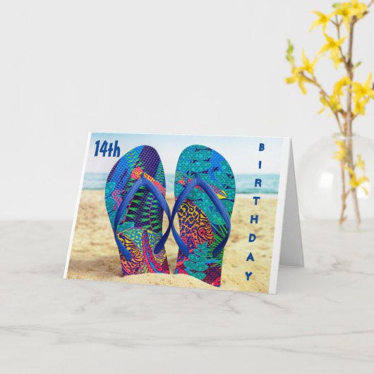 HAPPY *14th*誕生日FLIP FLOPSCard カード (黄色い花)