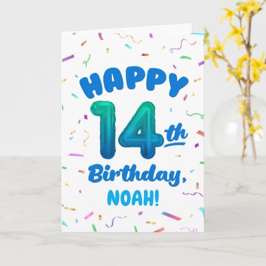 Happy 14th Birthday Card with Custom Name カード (黄色い花)