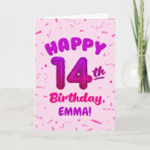 Happy 14th Birthday Card with Custom Name カード (正面)