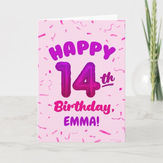 Happy 14th Birthday Card with Custom Name カード (正面)