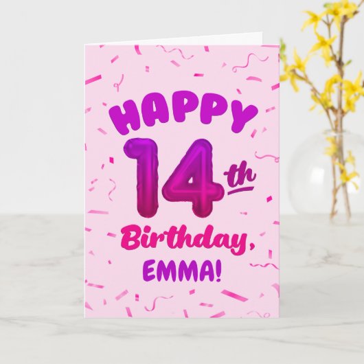 Happy 14th Birthday Card with Custom Name カード (黄色い花)