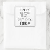 HAPPY 15TH誕生日、アールデコスタイル、名前をカスタムする スクエアシール (バッグ)