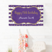 Happy 15th Birthday Banner Purple and Gold Glitter 横断幕 (インサイチュ)