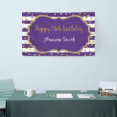 Happy 15th Birthday Banner Purple and Gold Glitter 横断幕 (トレードショー)