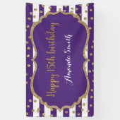 Happy 15th Birthday Banner Purple and Gold Glitter 横断幕 (縦)