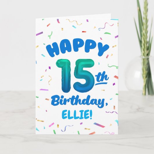 Happy 15th Birthday Card with Custom Name カード (正面)