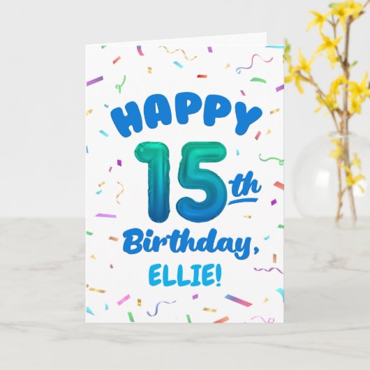 Happy 15th Birthday Card with Custom Name カード (黄色い花)