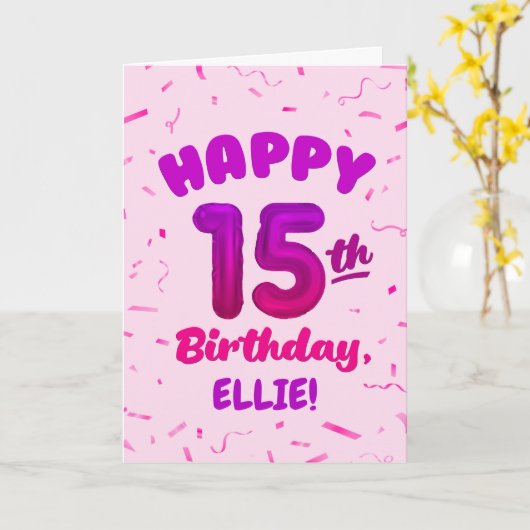 Happy 15th Birthday Card with Custom Name カード (黄色い花)