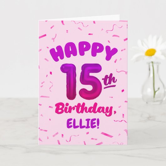Happy 15th Birthday Card with Custom Name カード (小さな植物)